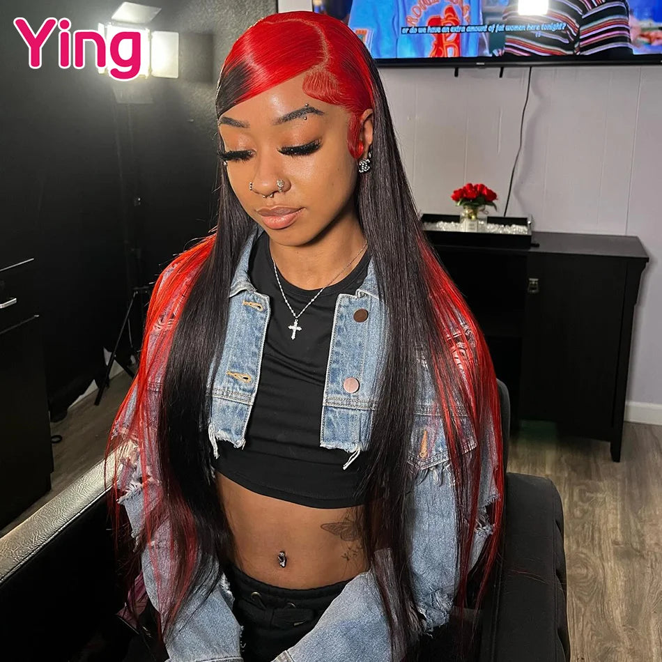 Lace Front PrePlucked With Baby Hair Peruvian Bone Straight Red Root Wig