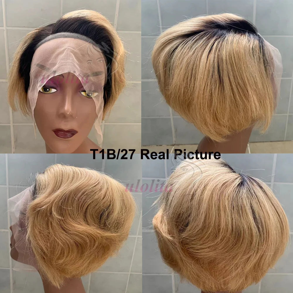 Lace Front Transparent Ombre Pixie Cut Short Bob Brazilian Human Remy Hair Wig