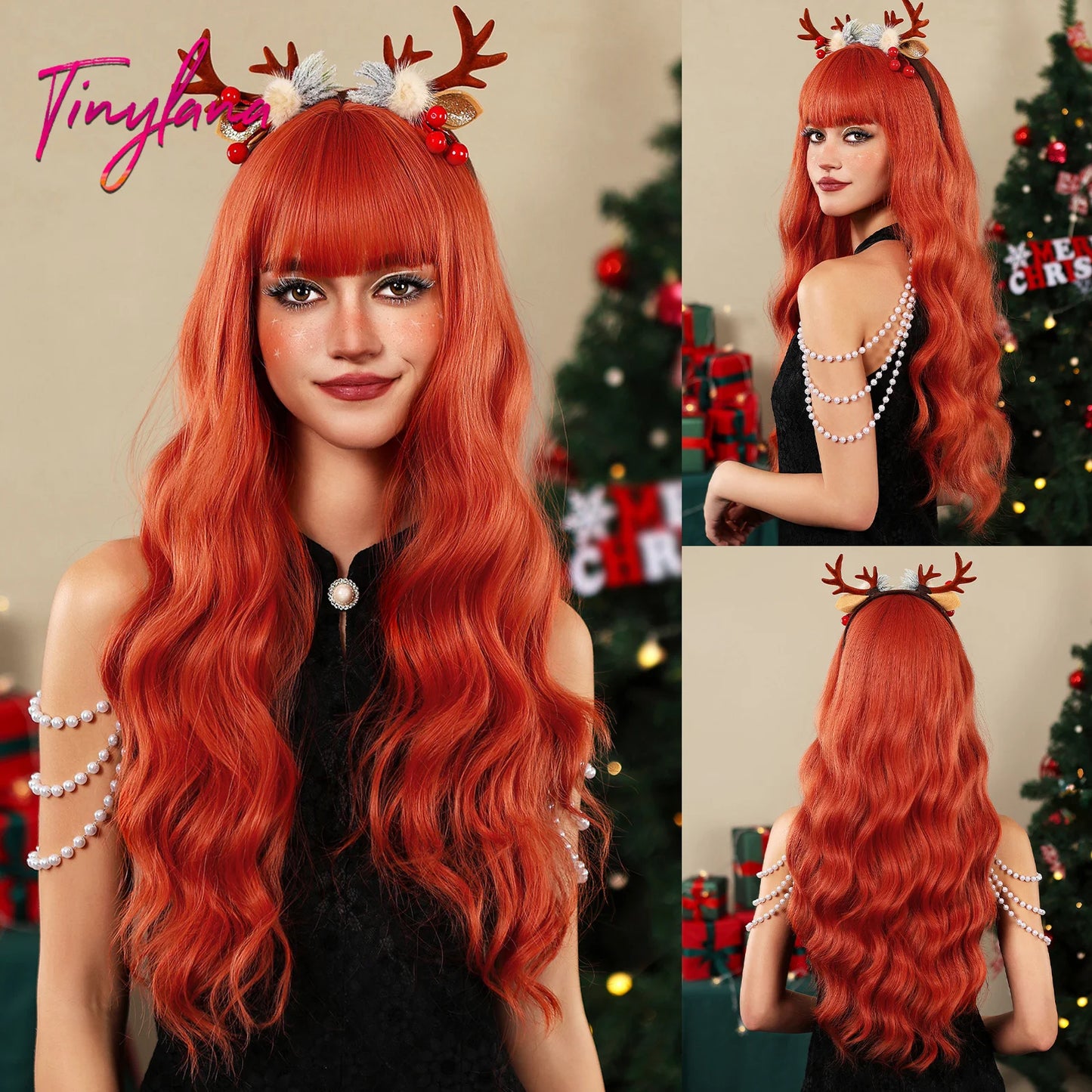 Synthetic Heat Resistant Curly Ombre Long Wavy Wigs with Bangs
