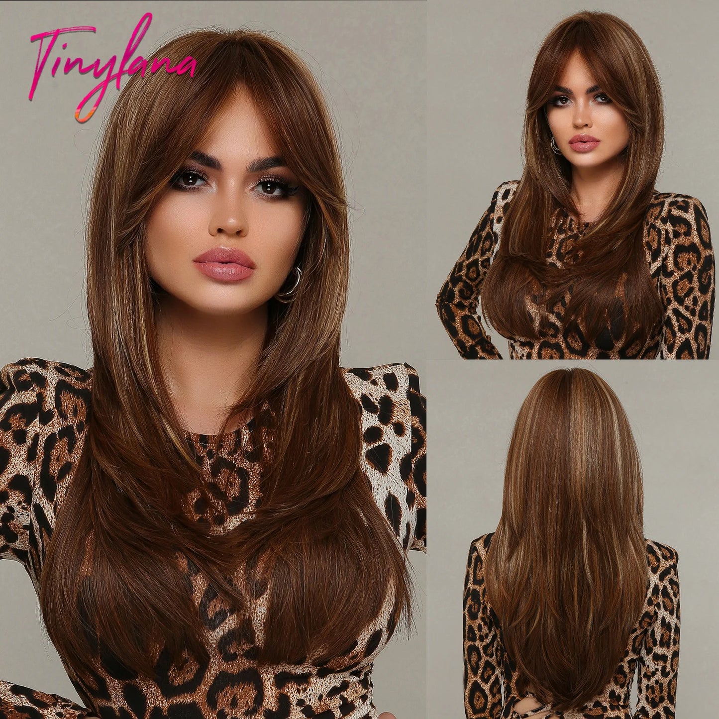 Synthetic Heat Resistant Long Straight with Bangs Ombre Layered Wig