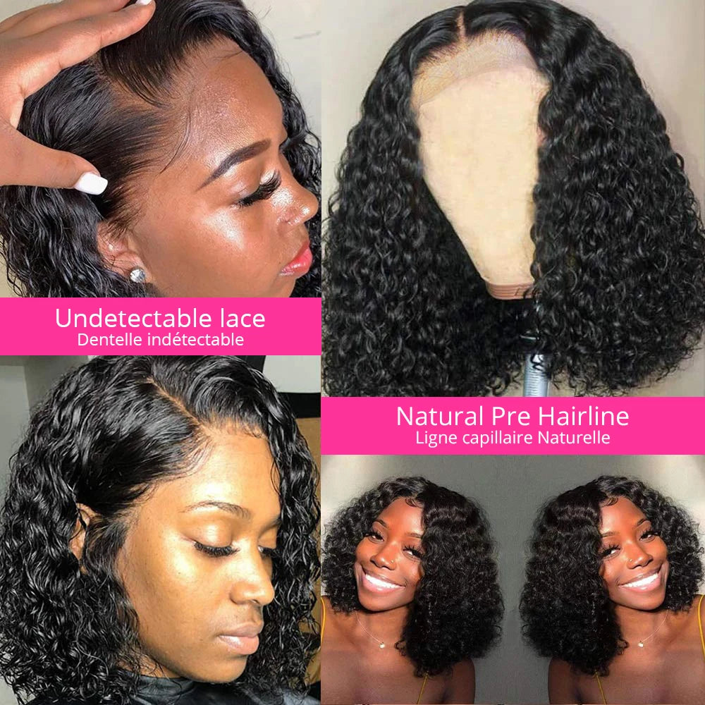 Glueless Lace Front Brazilian Human Hair Kinky Curly Wigs
