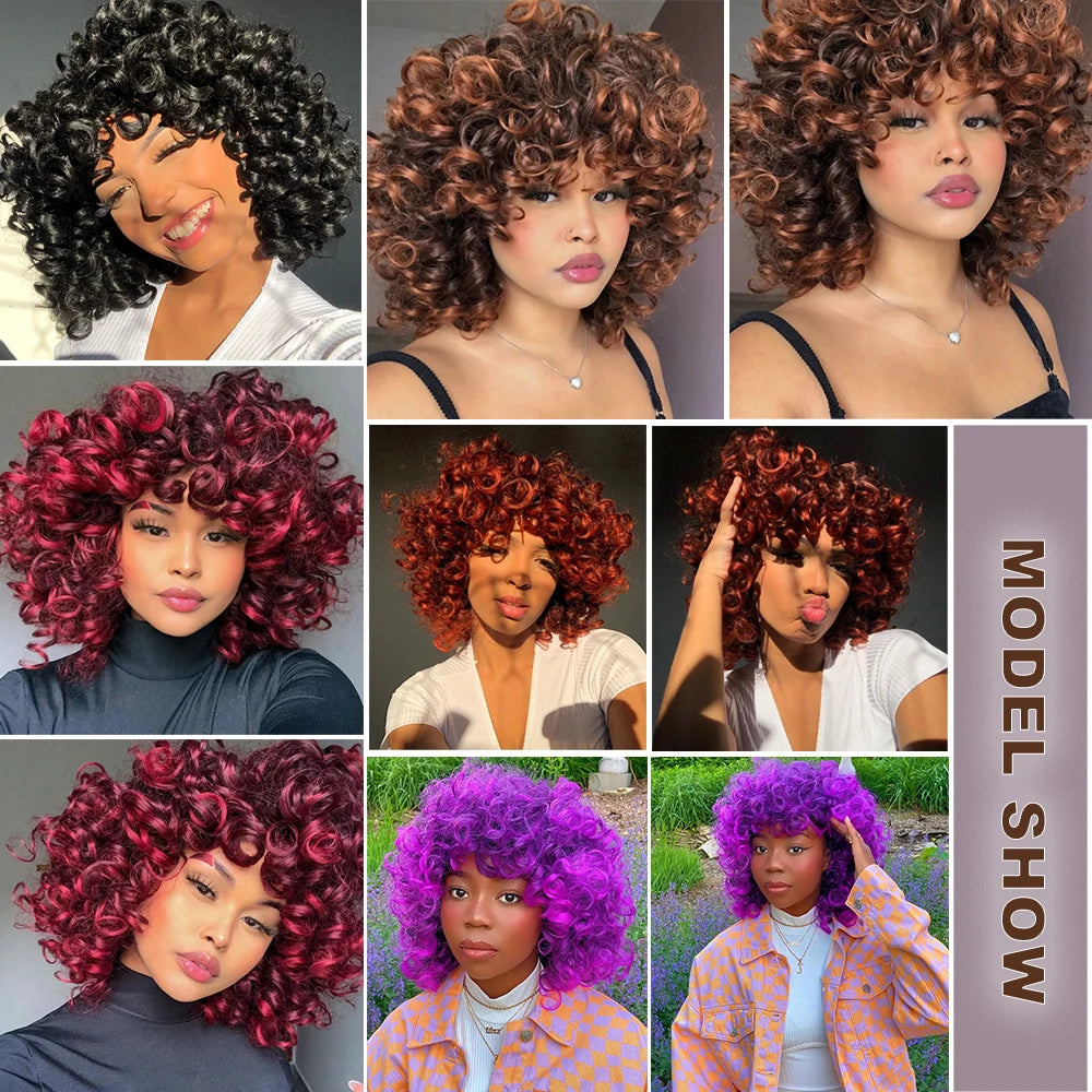 Synthetic Heat Resistant Curly Hair With Bangs Wig