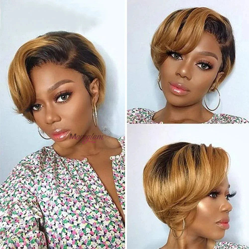 Lace Front Transparent Ombre Pixie Cut Short Bob Brazilian Human Remy Hair Wig