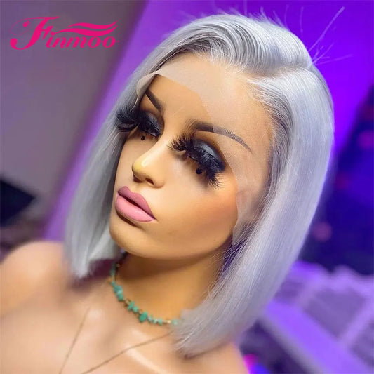 Lace Front Transparent Grey Bob Human Hair Wig