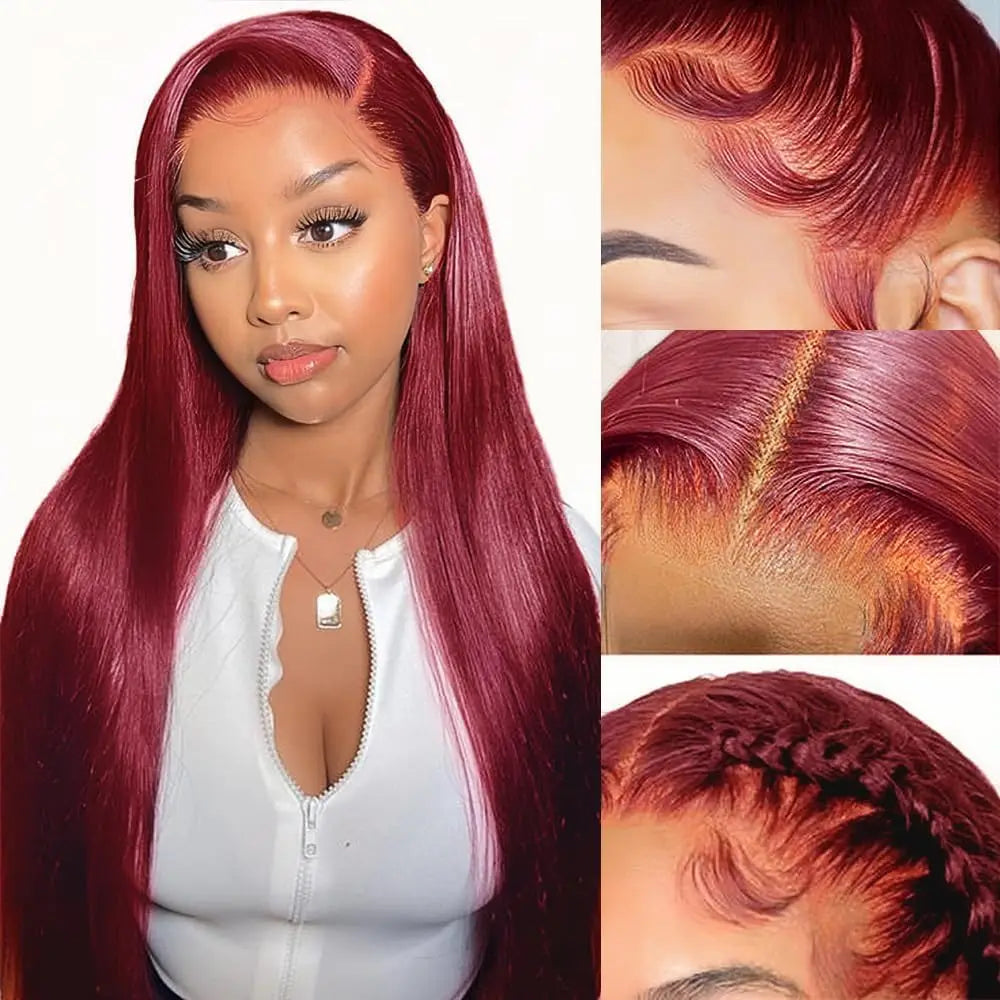 Glueless Lace Front Burgundy Straight Human Hair Wig