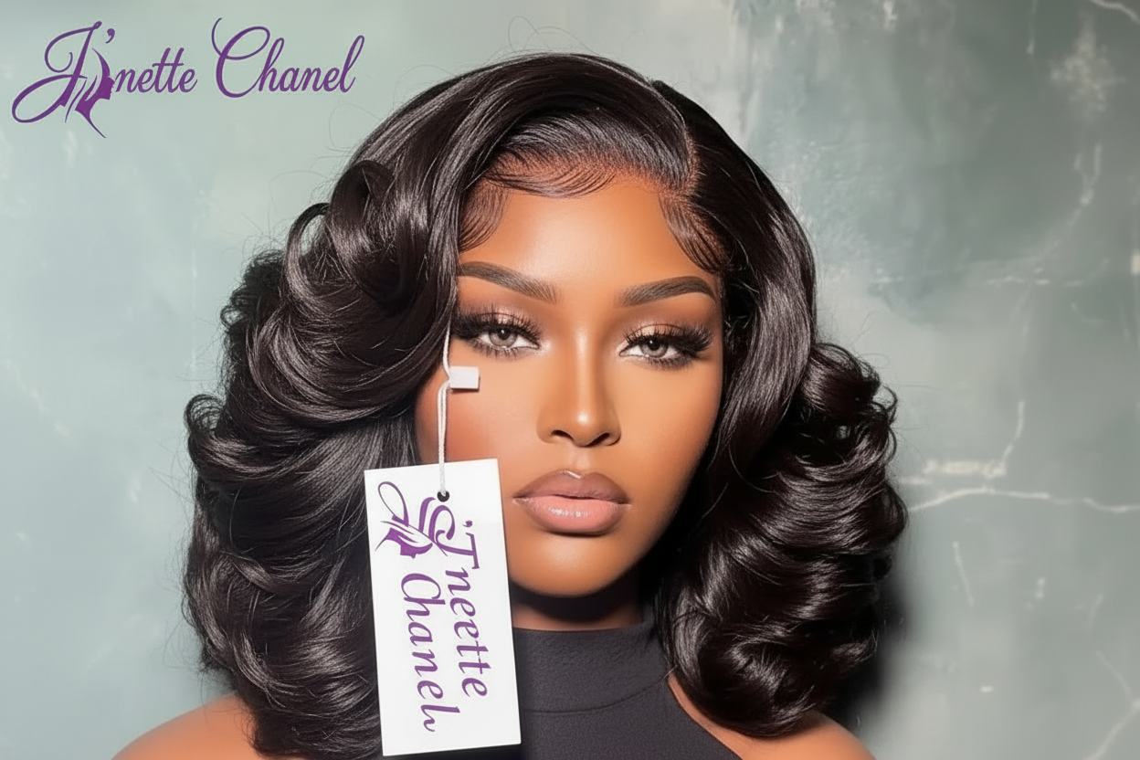 JNETTECHANEL lace front loose wave Remy human hair wig with natural dark brown color and soft, flowing hairstyle, showcasing the lace front design.
