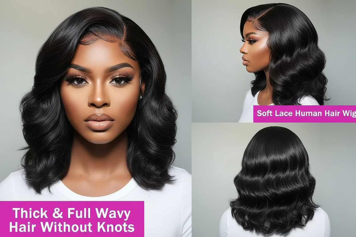 JNETTECHANEL lace front loose wave Remy human hair wig, showcasing natural wave pattern and lace front construction for a realistic look.