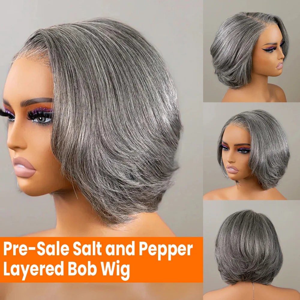 JNETTE CHANEL glueless lace front grey human hair wig, natural-looking lace wig for versatile styling and comfortable wear
