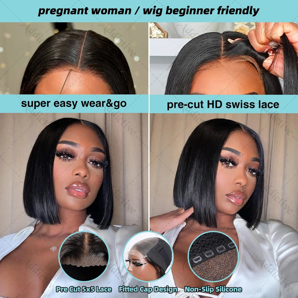 Transparent Lace Front Human Hair Straight Bob  Wigs