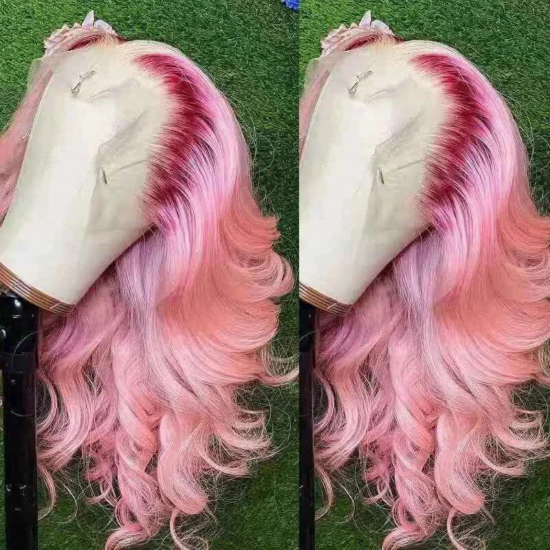 Lace Front HD Transparent 360 Ombre Pink Body Wave Human Hair Wigs