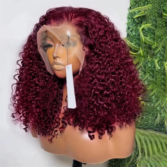Lace Front Burgundy Kinky Curly Brazilian Human Hair Wigs
