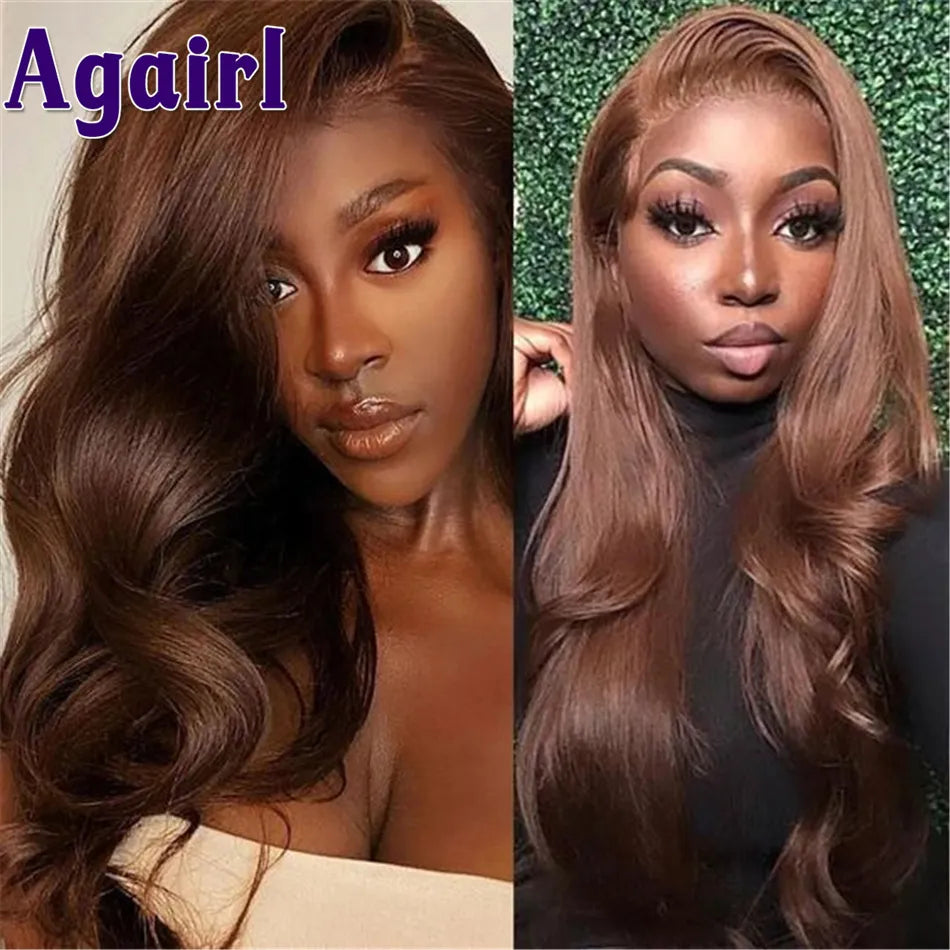 Lace Front Chocolate Brown Body Wave Human Hair Wigs