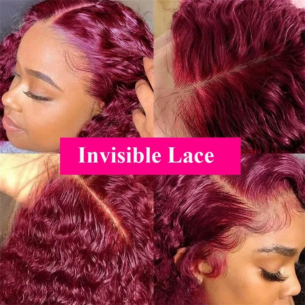 Lace Front Burgundy Kinky Curly Brazilian Human Hair Wigs