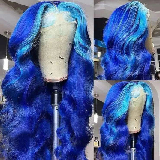 Transparent Lace Front Blue Body Wave Virgin Remy Human Hair Wigs