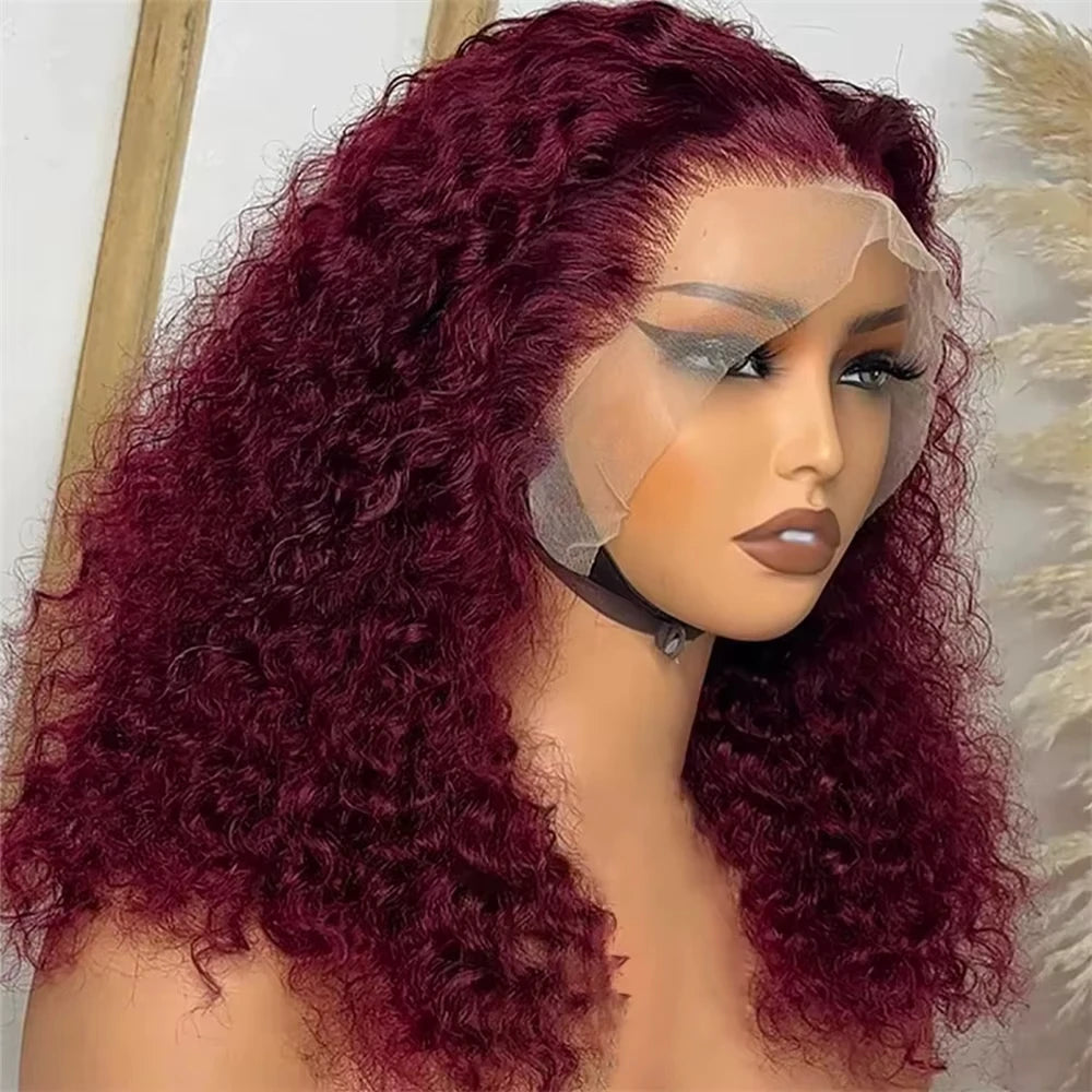 Lace Front Burgundy Kinky Curly Brazilian Human Hair Wigs