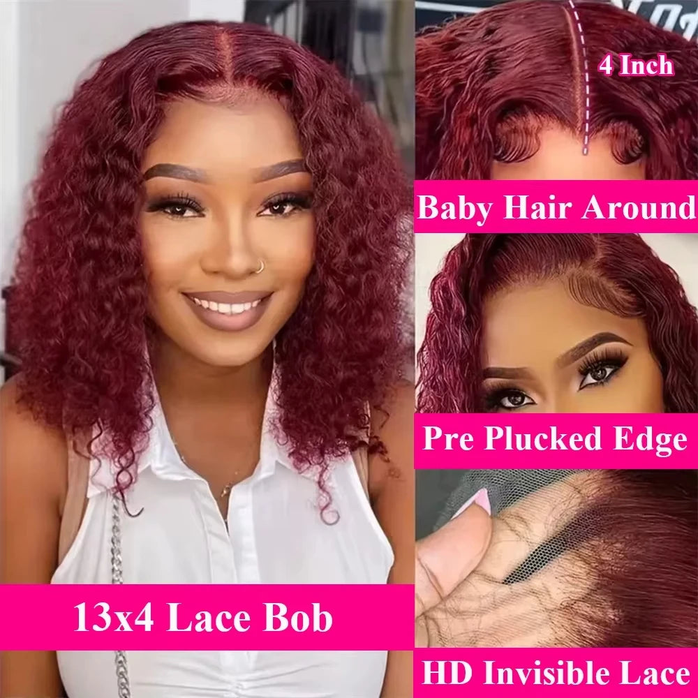 Lace Front Burgundy Kinky Curly Brazilian Human Hair Wigs