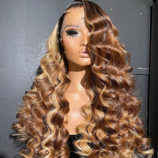 Glueless Lace Front Pre Plucked Body Wave  Highlight Human Raw Virgin Hair Wigs