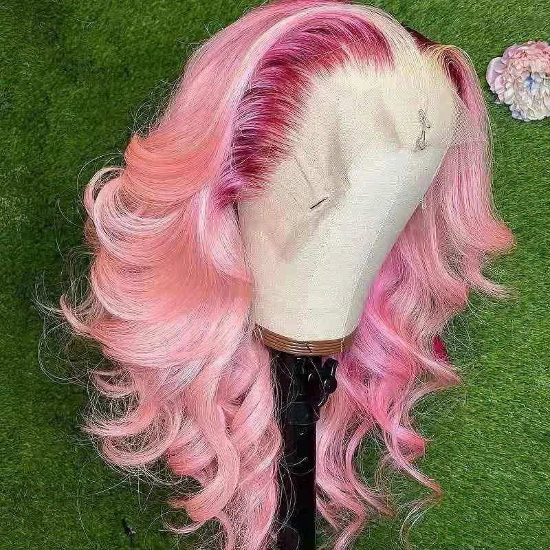 Lace Front HD Transparent 360 Ombre Pink Body Wave Human Hair Wigs