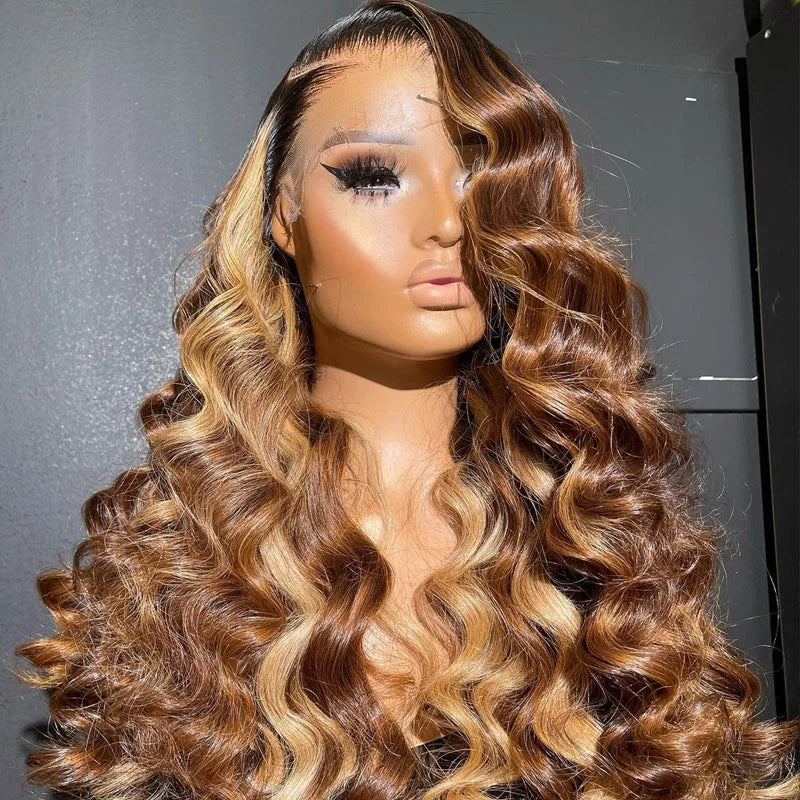 Glueless Lace Front Pre Plucked Body Wave  Highlight Human Raw Virgin Hair Wigs