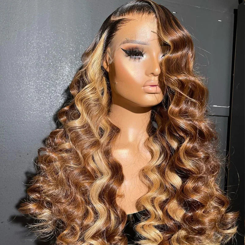 Glueless Lace Front Pre Plucked Body Wave  Highlight Human Raw Virgin Hair Wigs