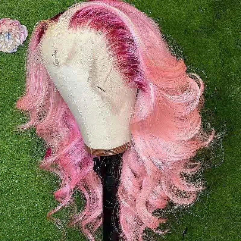 Lace Front HD Transparent 360 Ombre Pink Body Wave Human Hair Wigs
