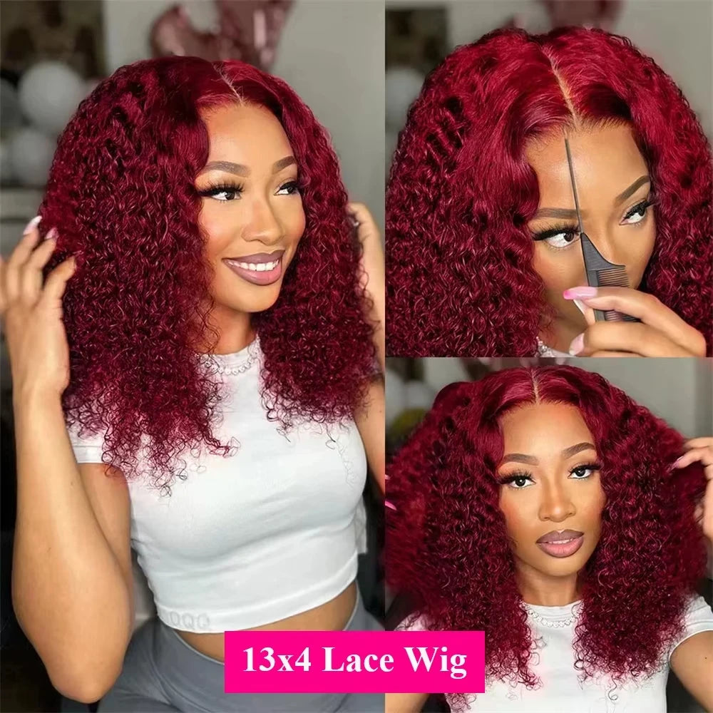 Lace Front Burgundy Kinky Curly Brazilian Human Hair Wigs