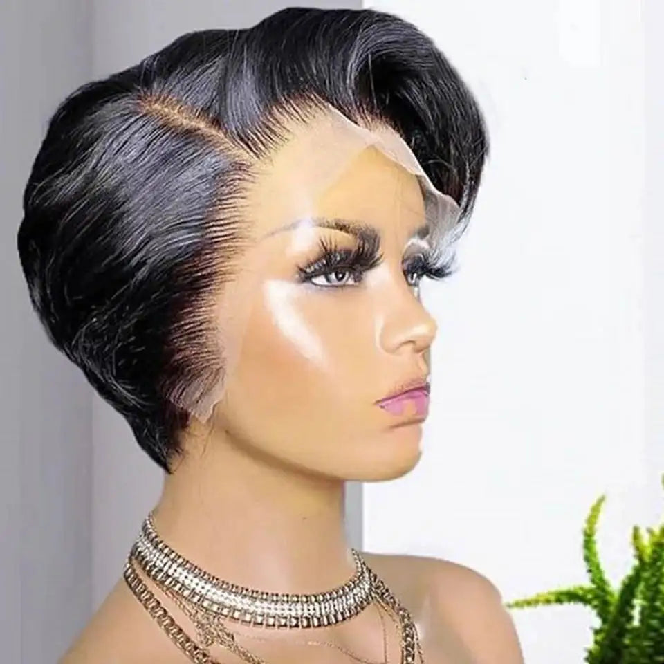 Pixie Cut Short BobTransparent Pre-Plucked Human Remy Hair Wig