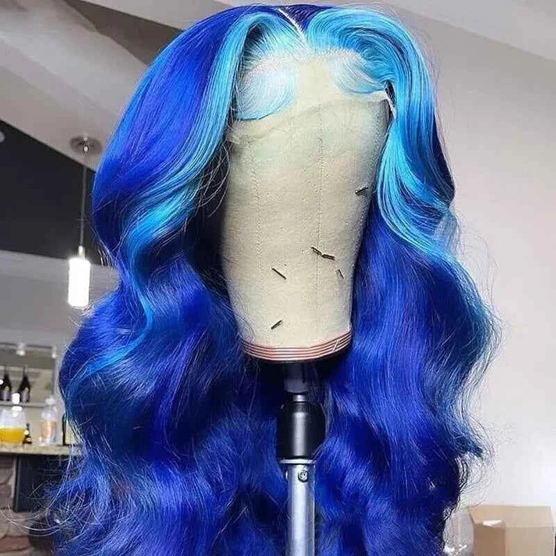 Transparent Lace Front Blue Body Wave Virgin Remy Human Hair Wigs
