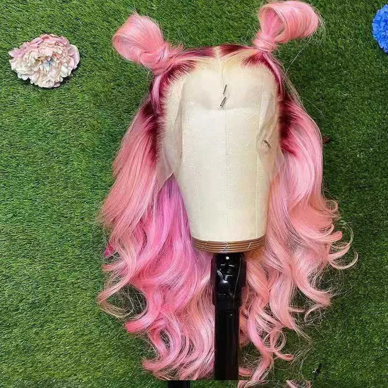Lace Front HD Transparent 360 Ombre Pink Body Wave Human Hair Wigs