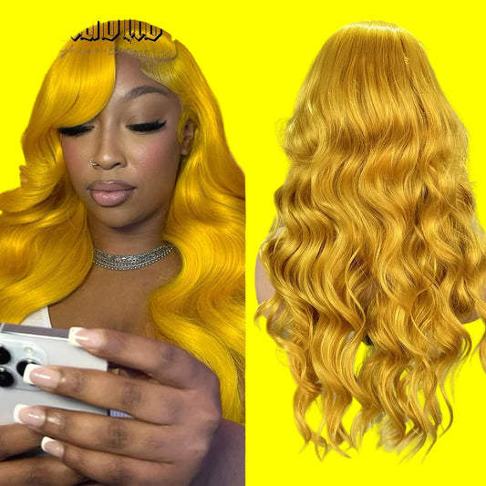 Synthetic Lace Front Yellow Deep Wave Wigs