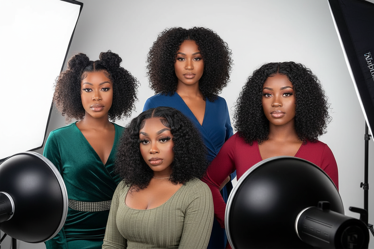 JNETTE CHANEL glueless kinky curly lace front human hair wig with pre-plucked hairline, showcasing the textured curly style.