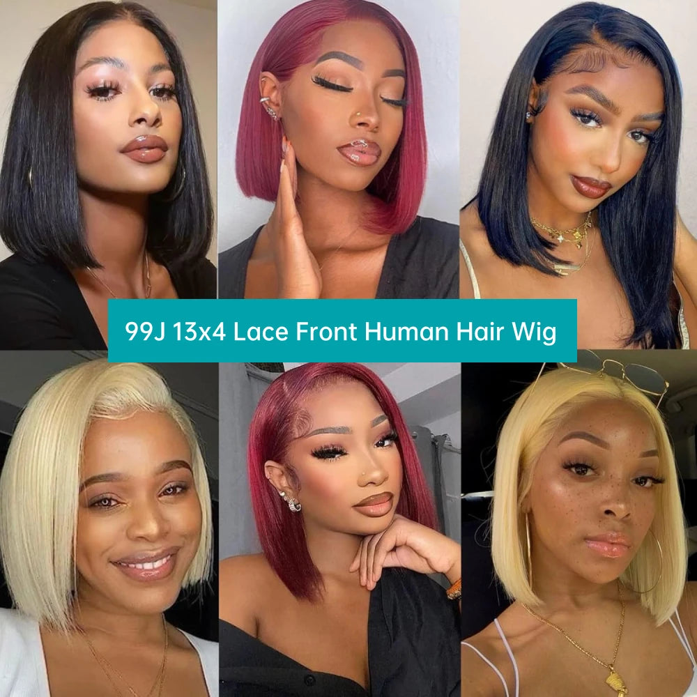 JNETTE CHANEL lace front burgundy straight bob human hair wig, showcasing smooth, vibrant hairstyle with natural hairline and sleek finish