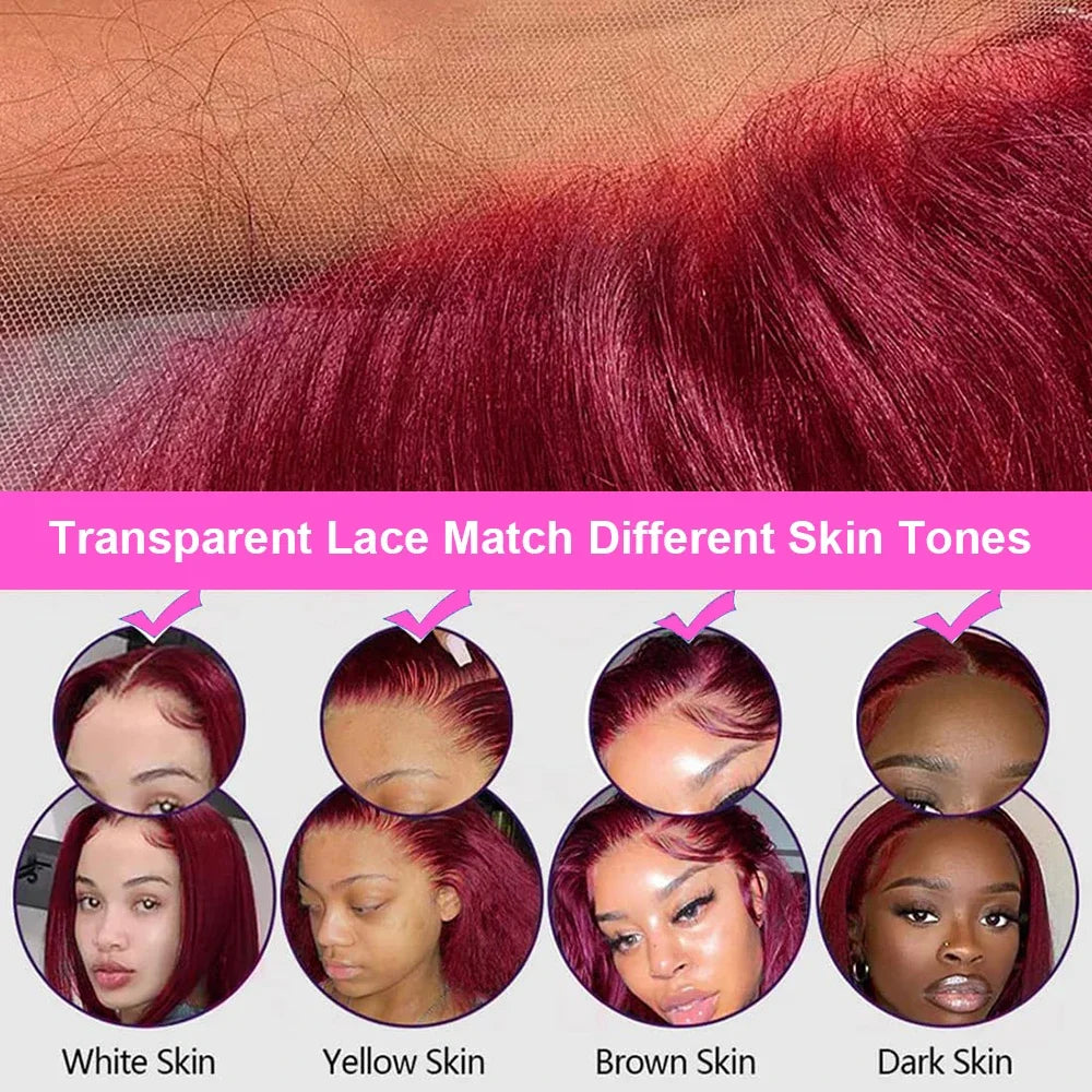 Glueless Lace Front Burgundy Straight Human Hair Wig