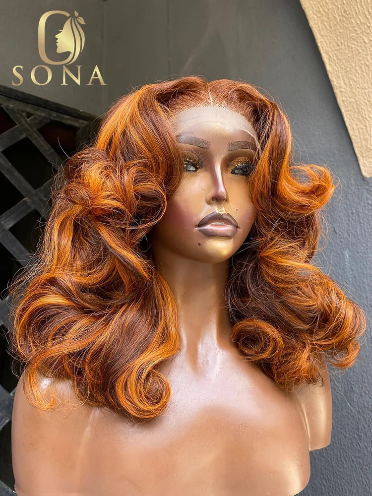 Glueless Lace Front Transparent Body Wave Highlight Human Hair Wig