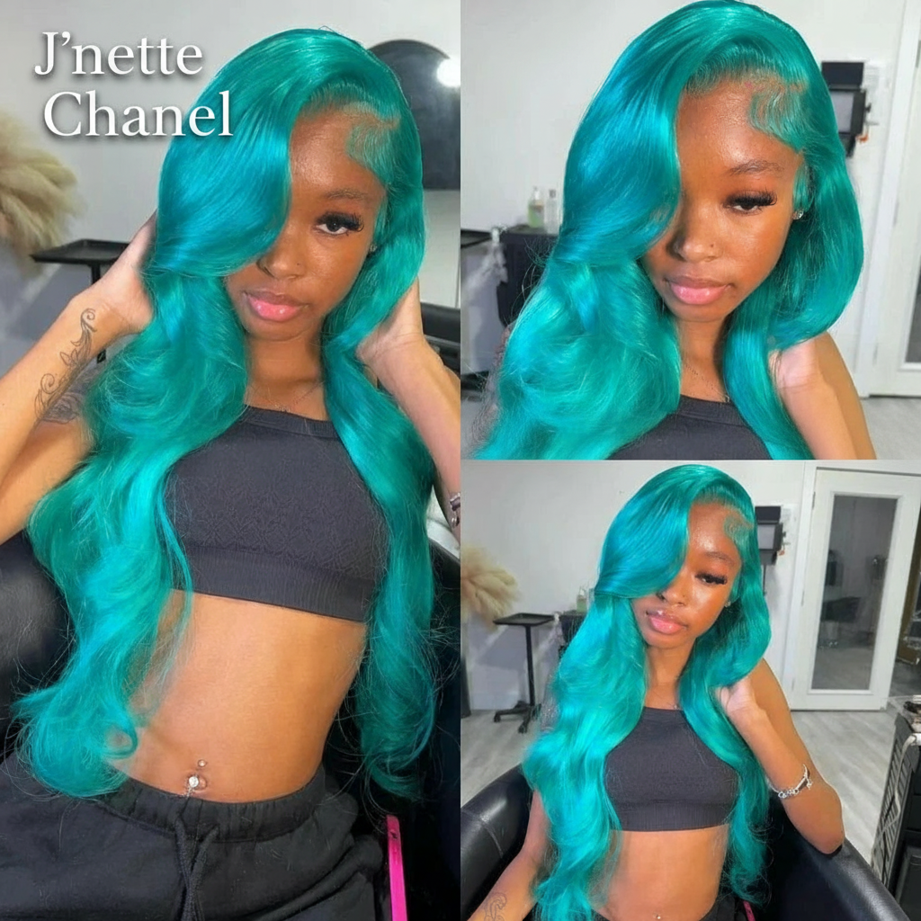 JNETTE CHANEL lace front pre-plucked body wave human hair wig with natural-looking lace and soft, wavy texture.