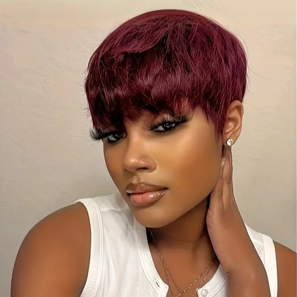 JNETTE CHANEL pixie cut wig with bangs, Brazilian Remy human hair, lace wig, natural hairstyle for beauty and health.