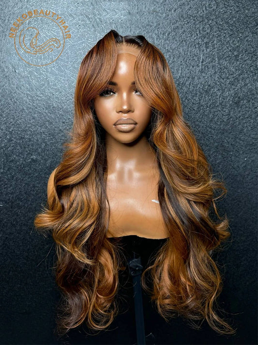 Lace Front Pre Plucked Ombre Blonde Ginger Brown Highlight  Human Hair Wigs