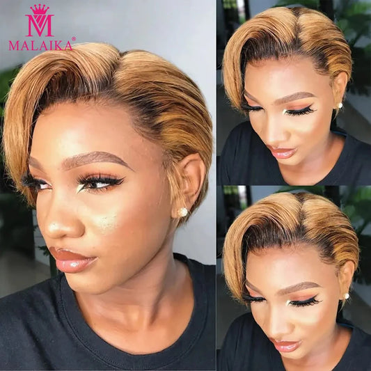 Pixie Cut Short BobTransparent Pre-Plucked Human Remy Hair Wig