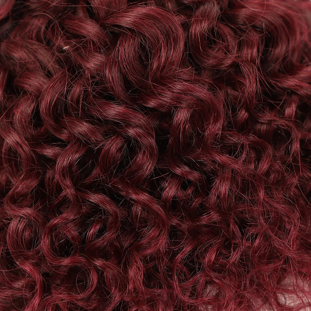 Kinky Curly Burgundy Bob Human Hair Bundles – Black Root Water Wave Sew-In Extensions