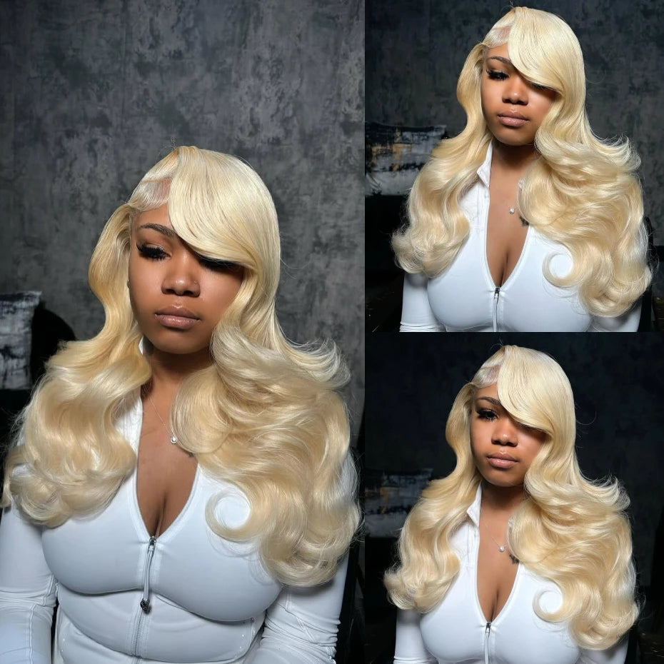 JNETTE CHANEL lace front pre-plucked body wave human hair wig with natural parting and soft, flowing waves for a realistic look.