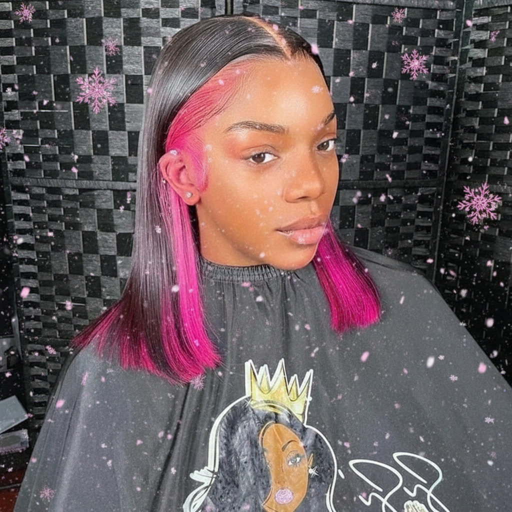 Synthetic  Heat Resistance Lace Front Black/Pink Highlight Short Bob Wigs