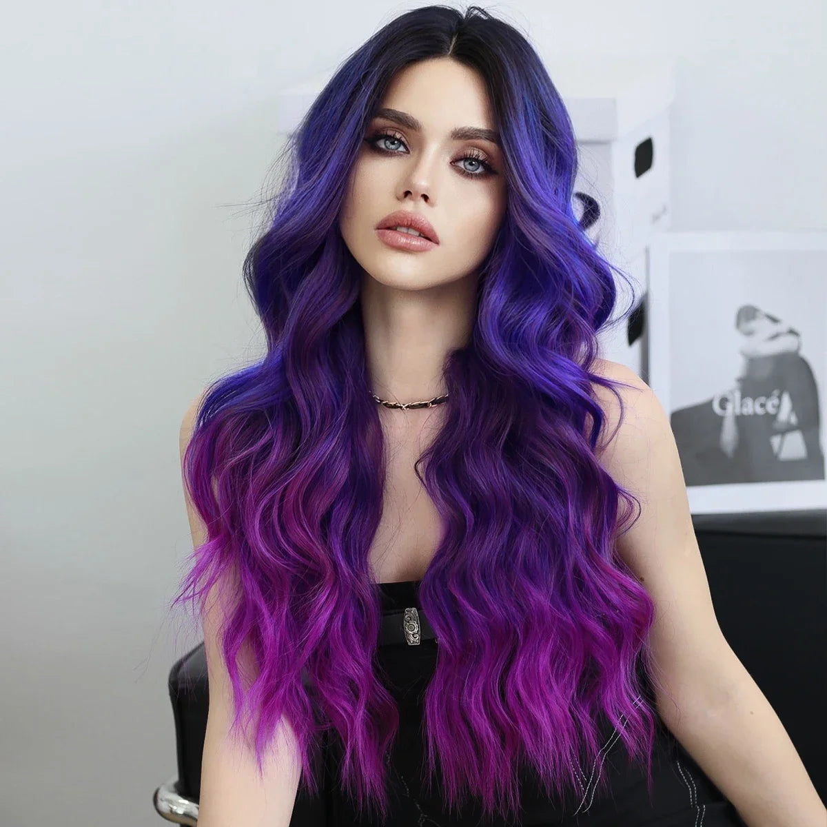 Synthetic Heat Resistant Lace Front HD Transparent Ombre  Body Wavy  with Bangs Wigs