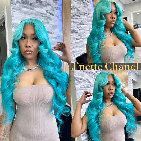 JNETTE CHANEL lace front pre-plucked body wave human hair wig showcasing natural hairline and textured waves.