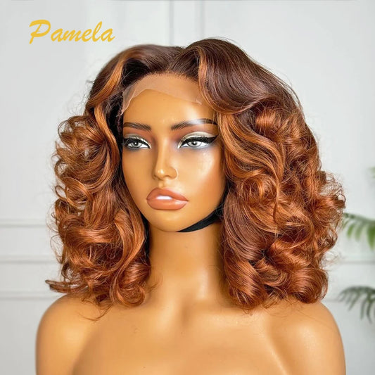 Glueless Lace Front Transparent Brazilian Human Hair Ombre Blonde Loose Deep Wave Wigs