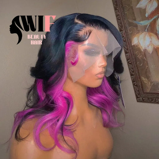 Lace Front Synthetic Heat Black Pink Body Wave Wig