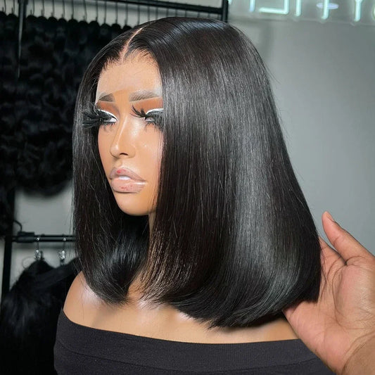 Transparent Lace Front Human Hair Straight Bob  Wigs