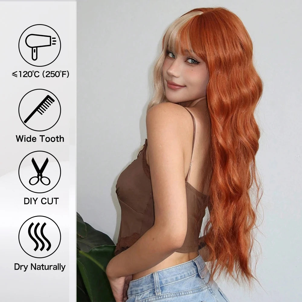 Synthetic Heat Resistant Curly Ombre Long Wavy Wigs with Bangs