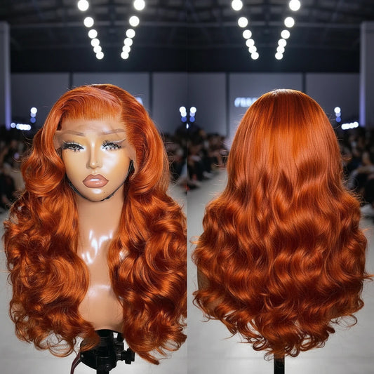 Lace Front Pre Pluck Orange Ginger Brazilian Human Hair Body Wave Wigs