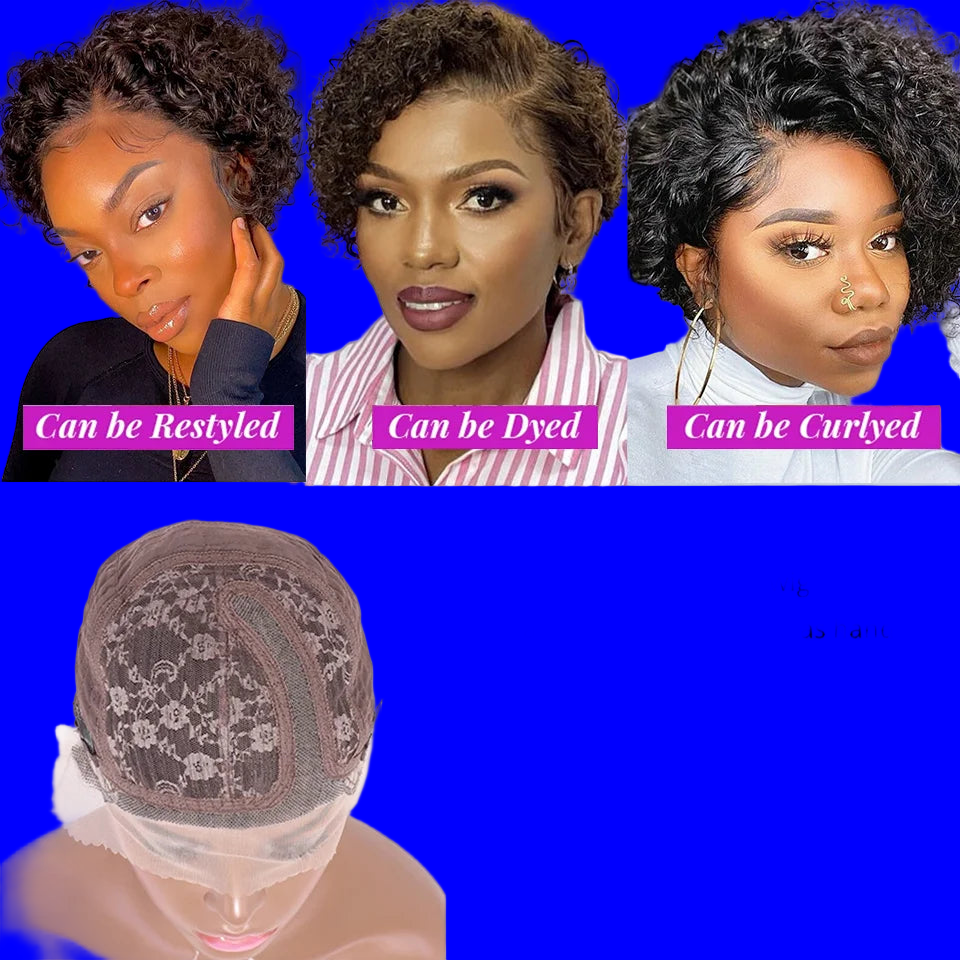 JNETTE CHANEL short curly bob wig with lace front, preplucked hairline, made of human Peruvian hair for a natural look.