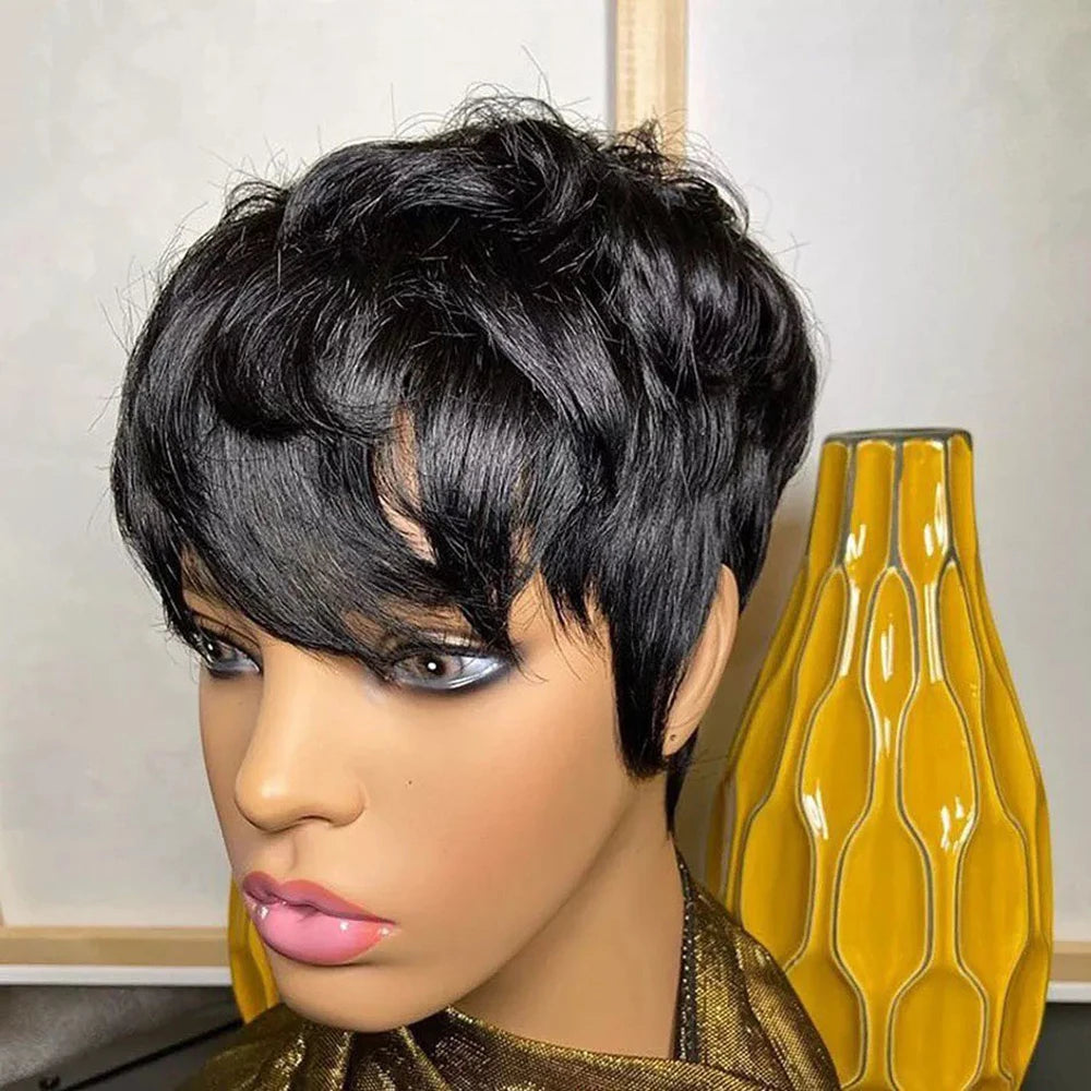 Pixie Cut  Short Human Hair  With Bangs Wig